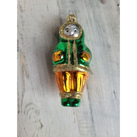 Czech Republic glass green Eskimo glitter child ornament Xmas - Picture 2 of 8